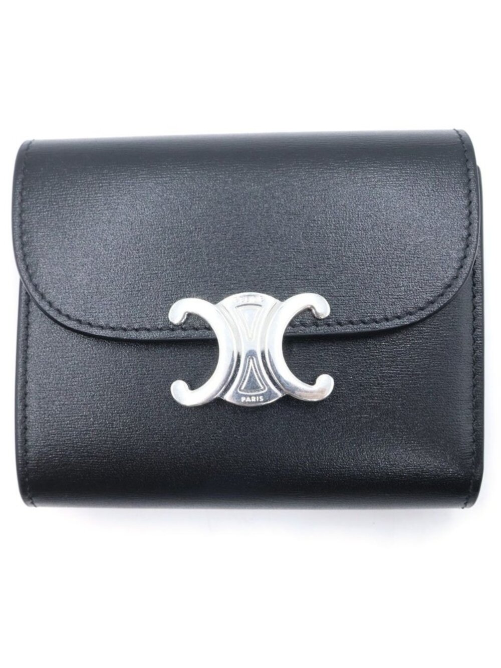 Celine Triomphe Small Flap Wallet Bifold Canvas Calfskin Black